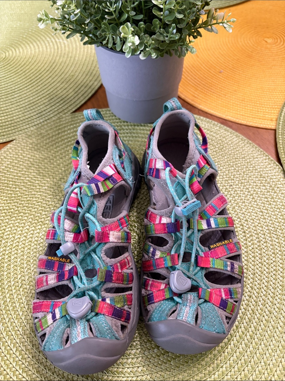 Keen Girls Teal and Multicolor Striped Sport Sandals size 1